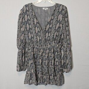 Women's VOGE BOUTIQUE, Gray/Beige Snake Print Chiffon Mini Dress; Size L